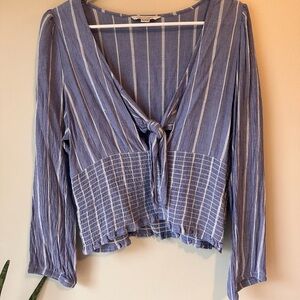 American Eagle Outfitters Blue Long Sleeve Crop Blouse